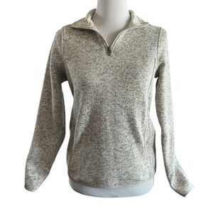 Womens Thread+Supply Cropped 1/4 Zip Sweater Oatmeal Size S